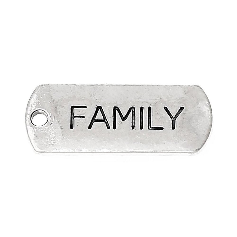 1202 30pc Antiqued Silver Alloy Message Family Carved Rectangle Charms